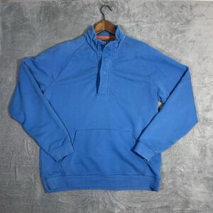 LL Bean Men's Large 1/4 Zip Mock Neck Sweatshirt │ Blue Cotton Blend Pullover